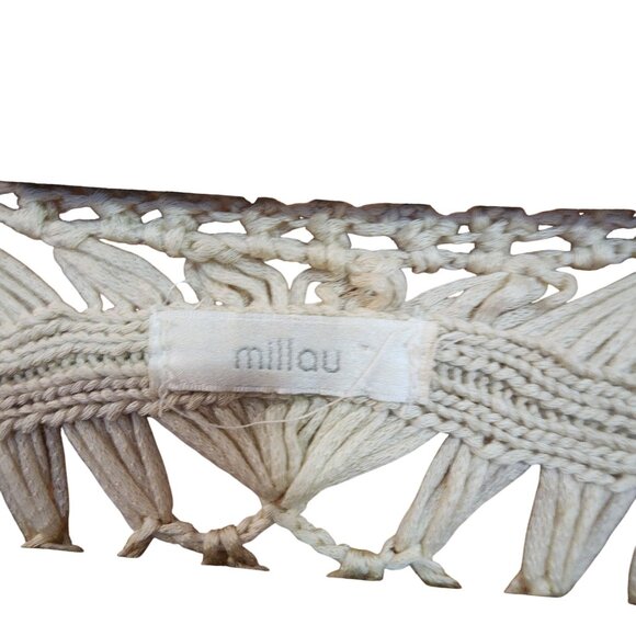 Millau Womens White Crochet Knit Top With 3/4 Sleeves Boho Style - Picture 3 of 3